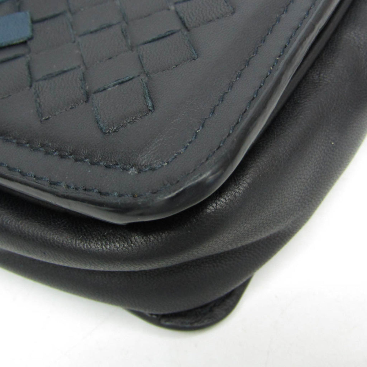 Bottega Veneta Belt Flap Camera Intrecciato Nappa Navy Leather Shoulder Bag Bag (Pre-Owned)