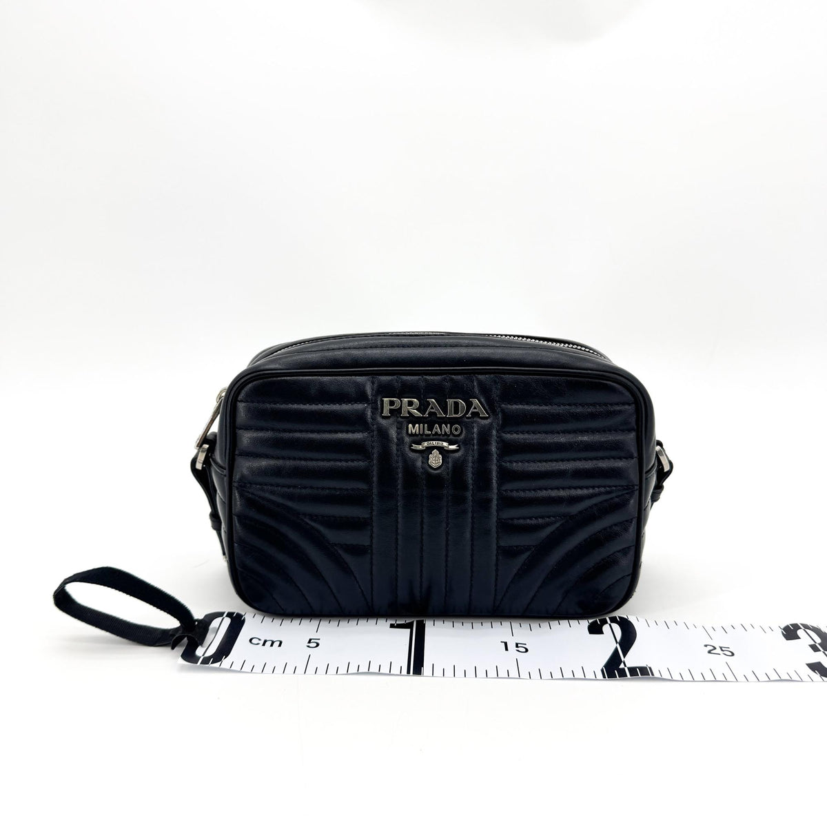 Prada Camera Diagramme Quilted Leather Black Calfskin Handbag (Pre-Owned)