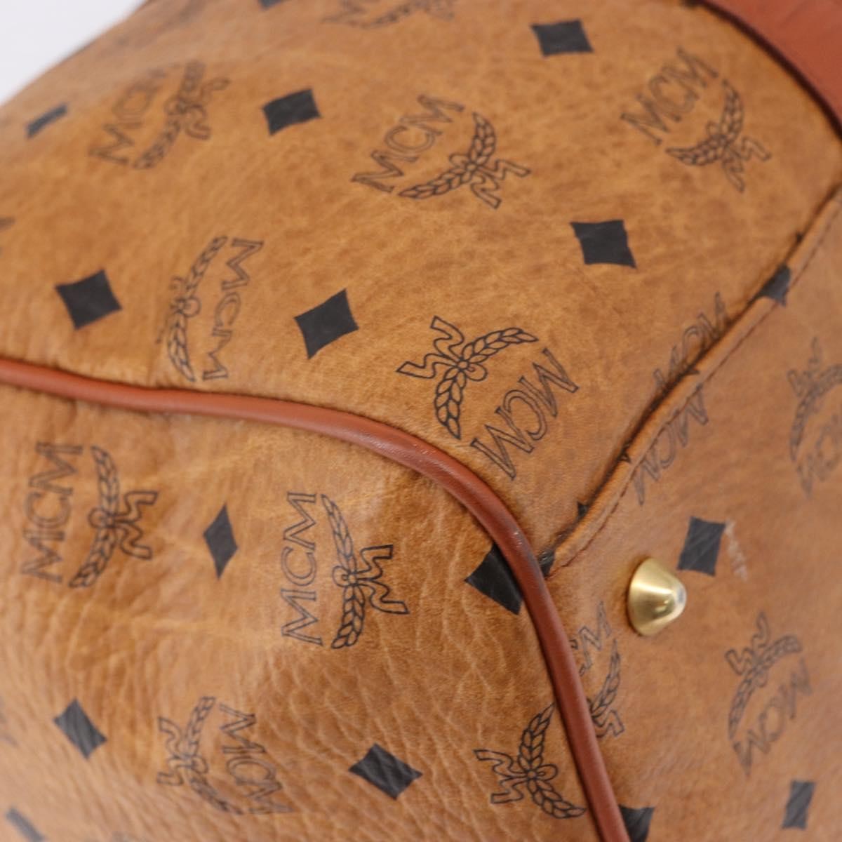 MCM Vicetos Logogram Boston Brown Leather Travel Bag Bag (Pre-Owned)