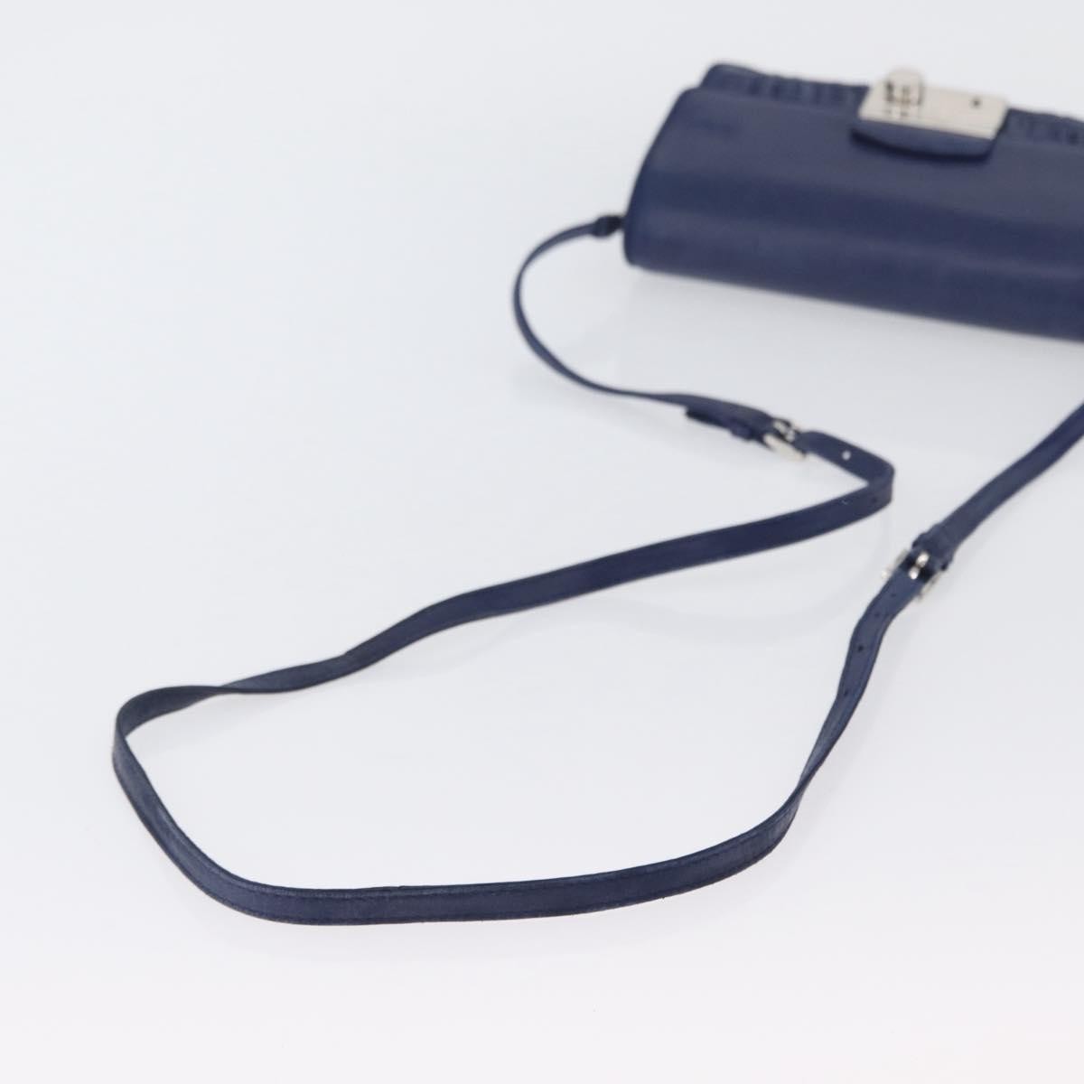 Prada Gaufre Flap Nappa Leather Blue Leather Shoulder Bag Bag (Pre-Owned)