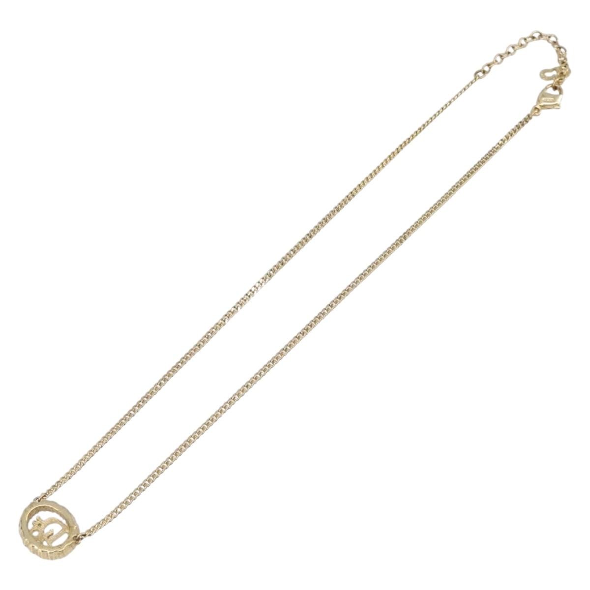 Christian Dior Vintage Logo Pendant Metal Gold Metal Necklace Jewelry (Pre-Owned)