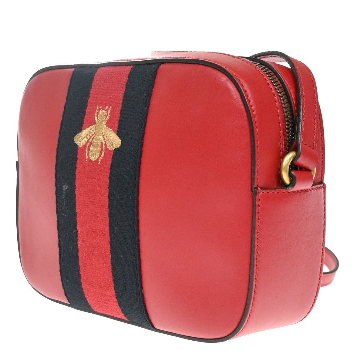 Gucci Bee Web Camera Leather Red Leather Shoulder Bag Bag (Pre-Owned)