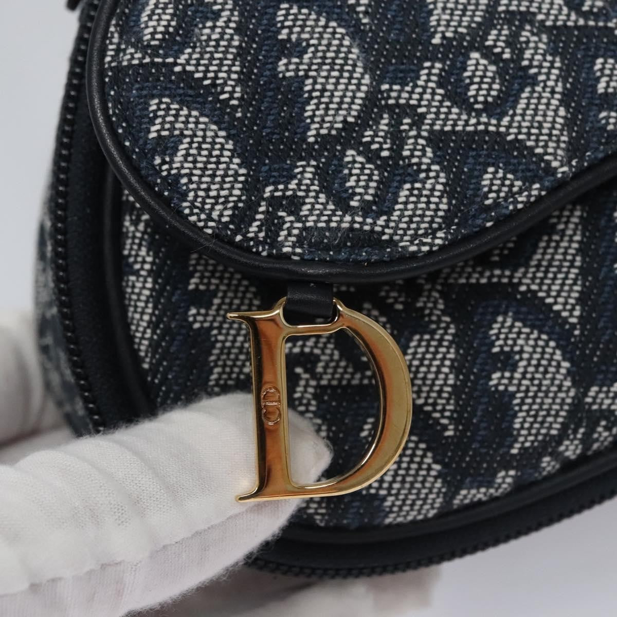 Christian Dior Vintage Saddle Coin Purse Diorissimo Canvas Navy Canvas Bag (Pre-Owned)