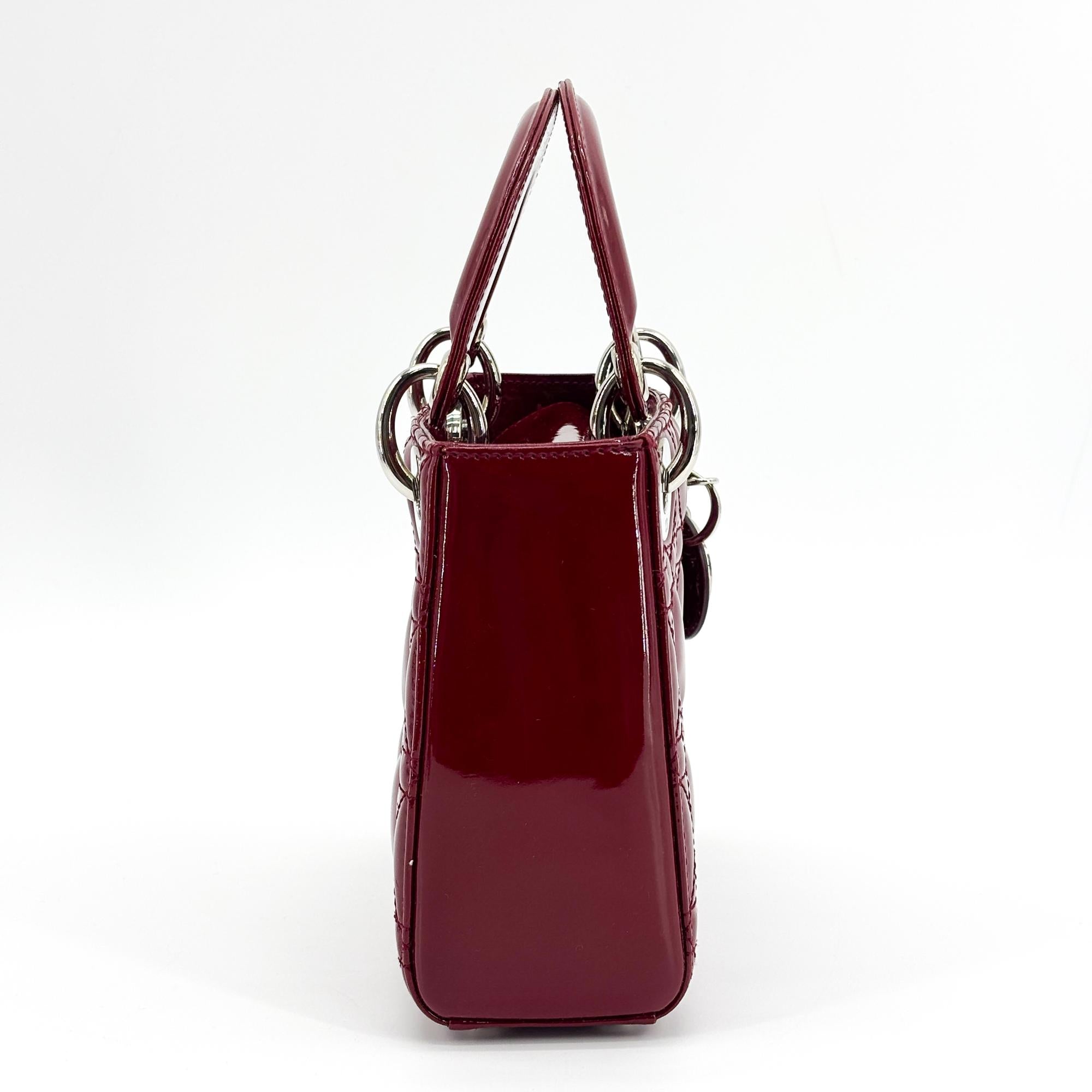 Christian Dior Lady Dior Patent Red Patent_Leather Handbag (Pre-Owned)