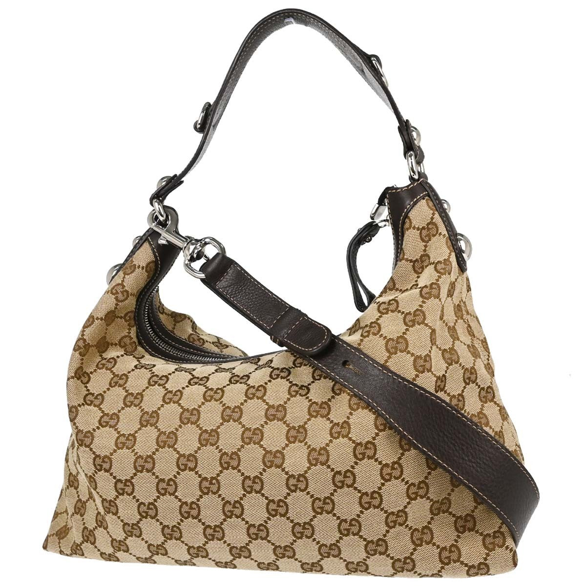 Gucci Horsebit Hobo Gg Canvas Beige Canvas Shoulder Bag Bag (Pre-Owned)