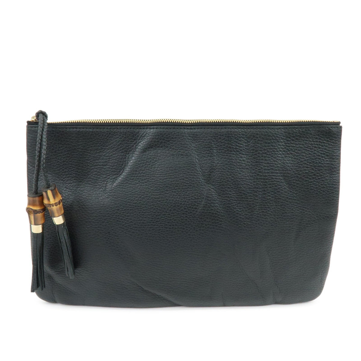 Gucci Bamboo Zip Pouch (Outlet) Leather Black Leather Clutche & Pouche Bag (Pre-Owned)