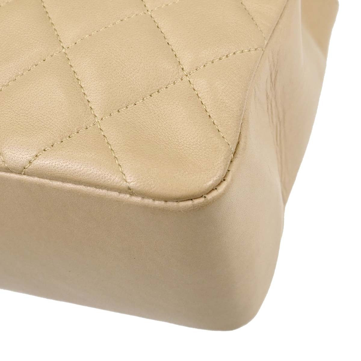 Chanel Cc Top Handle Flap Quilted Lambskin Beige Leather Handbag (Pre-Owned)