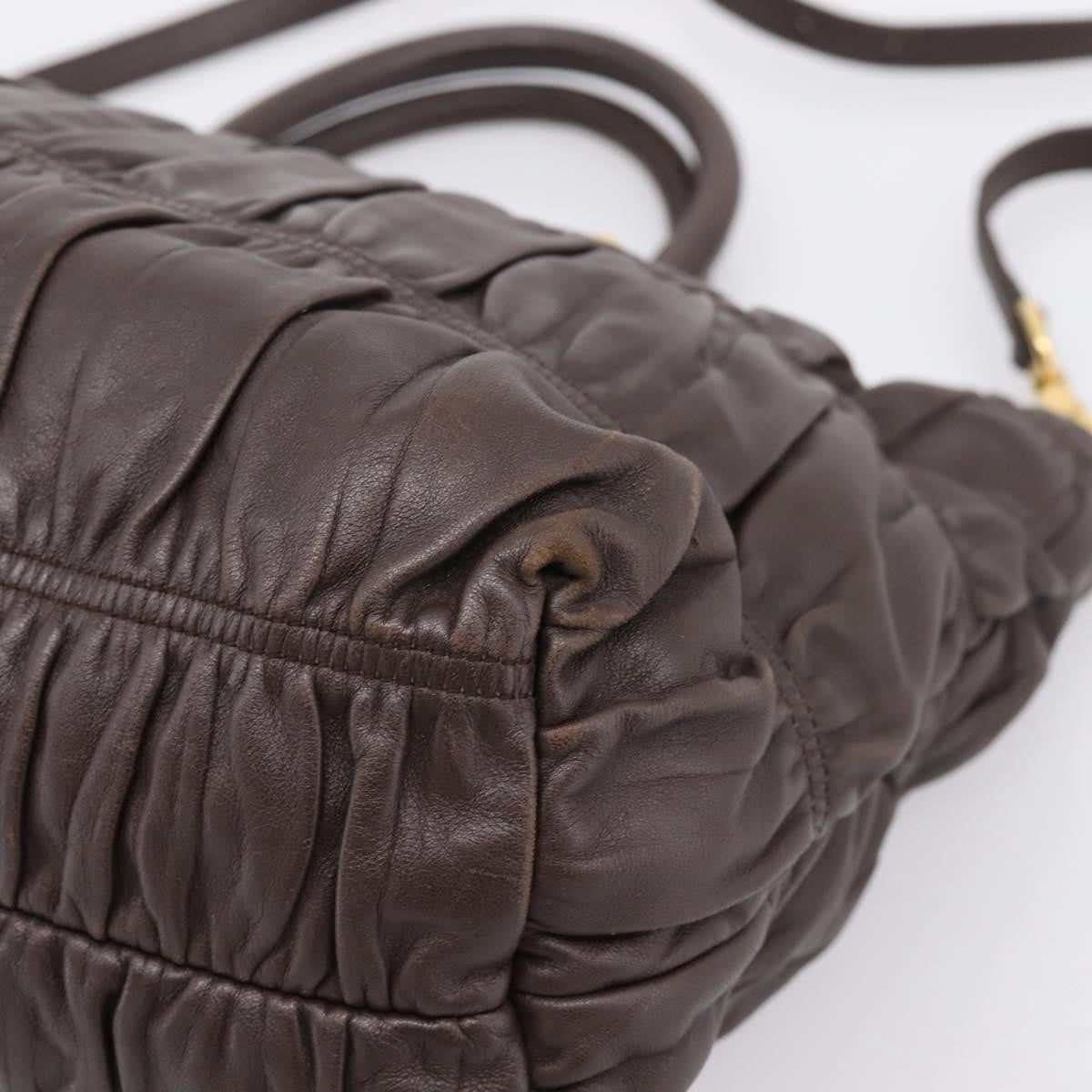 Prada Gaufre Nappa Leather Brown Leather Tote Bag Bag (Pre-Owned)