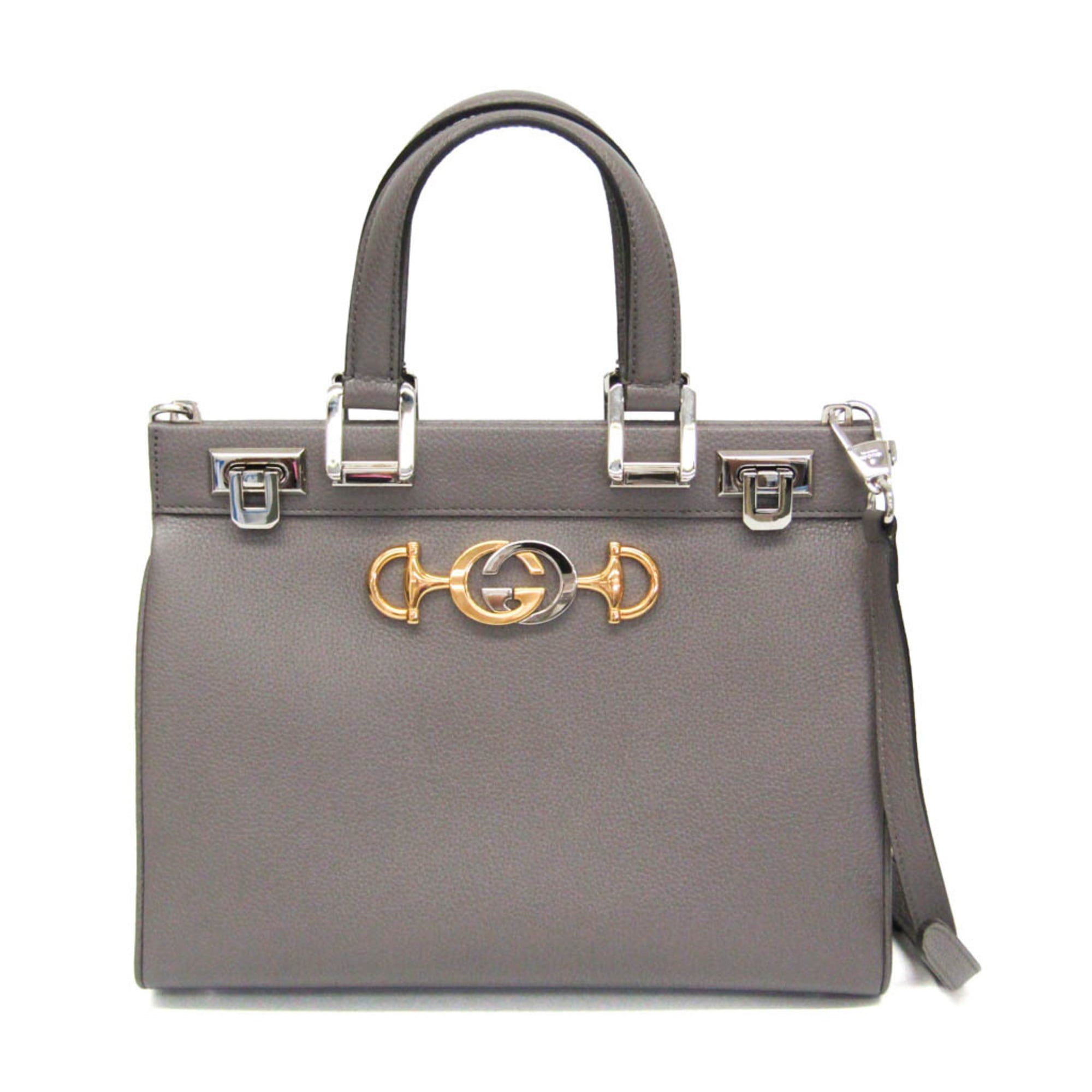 Gucci Zumi Top Handle Leather Gray Leather Handbag (Pre-Owned)