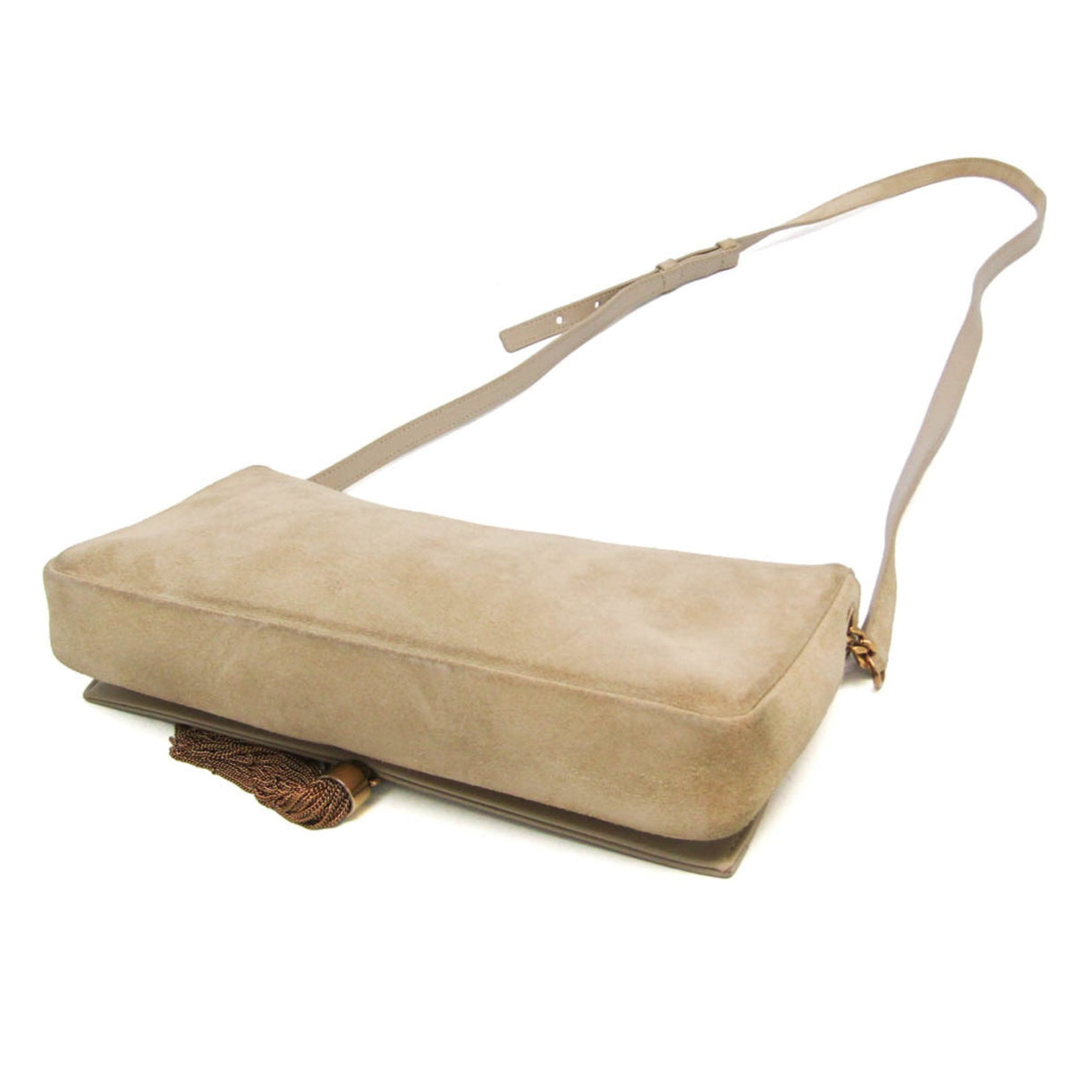 Saint Laurent Classic Monogram Tassel Clutch Suede Beige Suede Clutche & Pouche Bag (Pre-Owned)