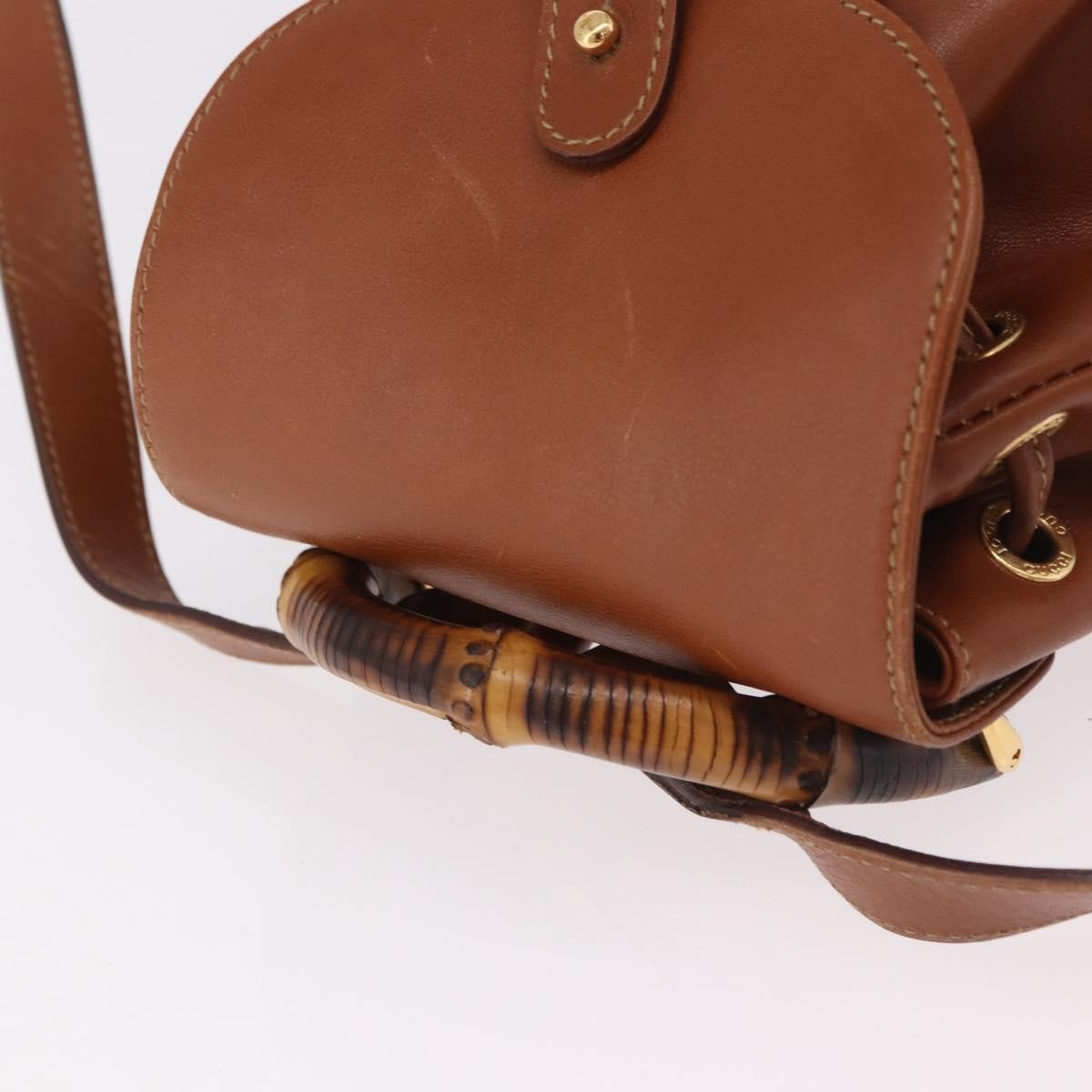 Gucci Vintage Bamboo Leather Brown Leather Backpack Bag (Pre-Owned)