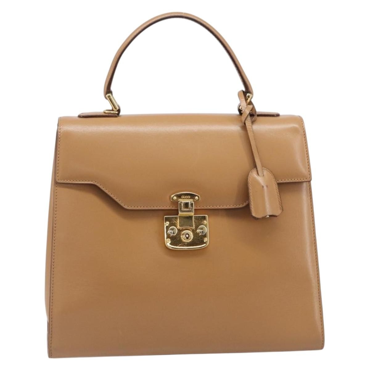 Gucci Vintage Lady Lock Top Handle Leather Beige Leather Handbag (Pre-Owned)
