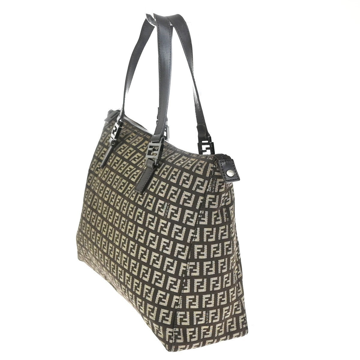 Fendi Shoulder Zucchino Canvas Brown Canvas Shoulder Bag Bag (Pre-Owned)