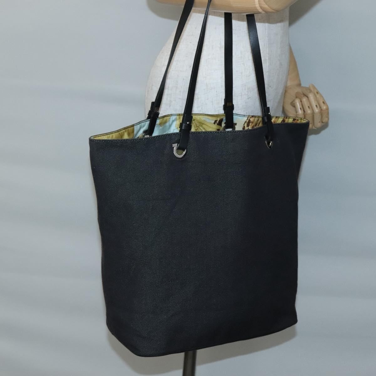 Salvatore Ferragamo Gancini Tote Canvas Black Canvas Tote Bag Bag (Pre-Owned)