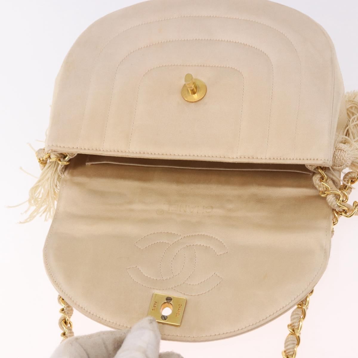 Chanel Vintage Round Flap Satin Beige Satin Shoulder Bag Bag (Pre-Owned)