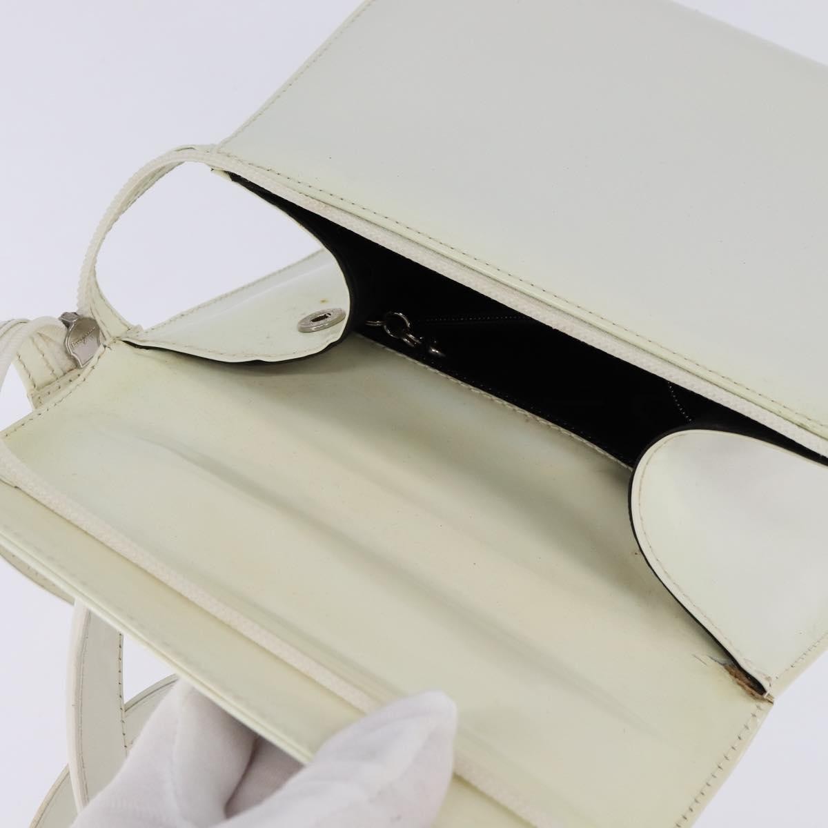 Salvatore Ferragamo Gancini Patent Leather White Patent_Leather Handbag (Pre-Owned)