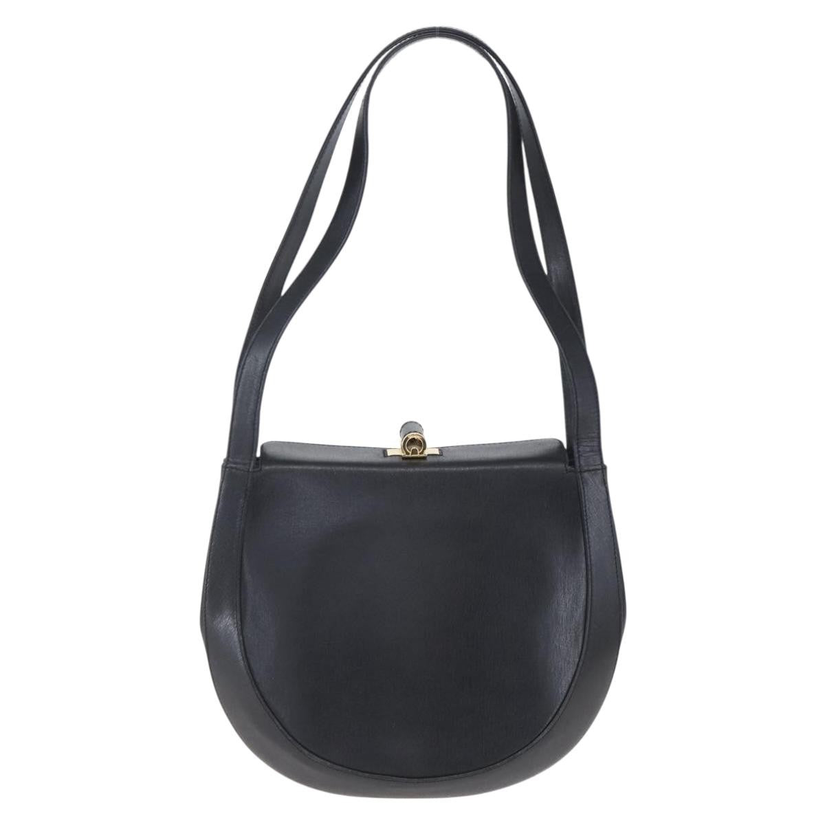 Salvatore Ferragamo Gancini Leather Black Leather Shoulder Bag Bag (Pre-Owned)