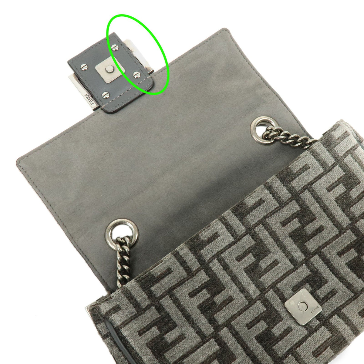 Fendi Chain Baguette Zucca Viscose Gray Viscose Handbag (Pre-Owned)
