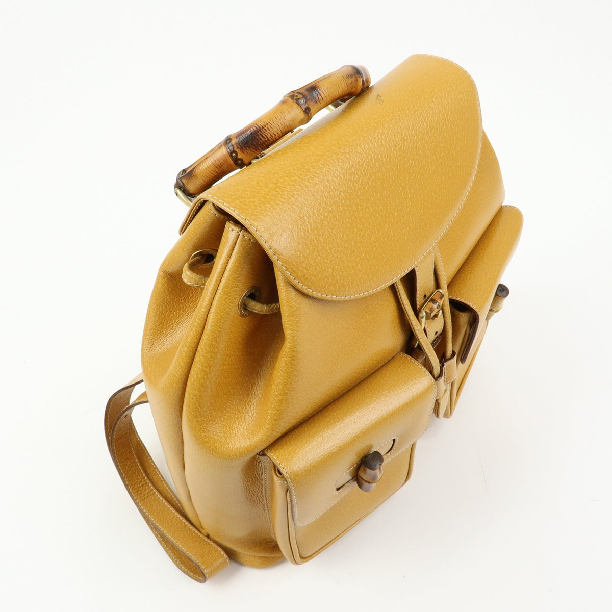 Gucci Vintage Bamboo Leather Yellow Leather Backpack Bag (Pre-Owned)
