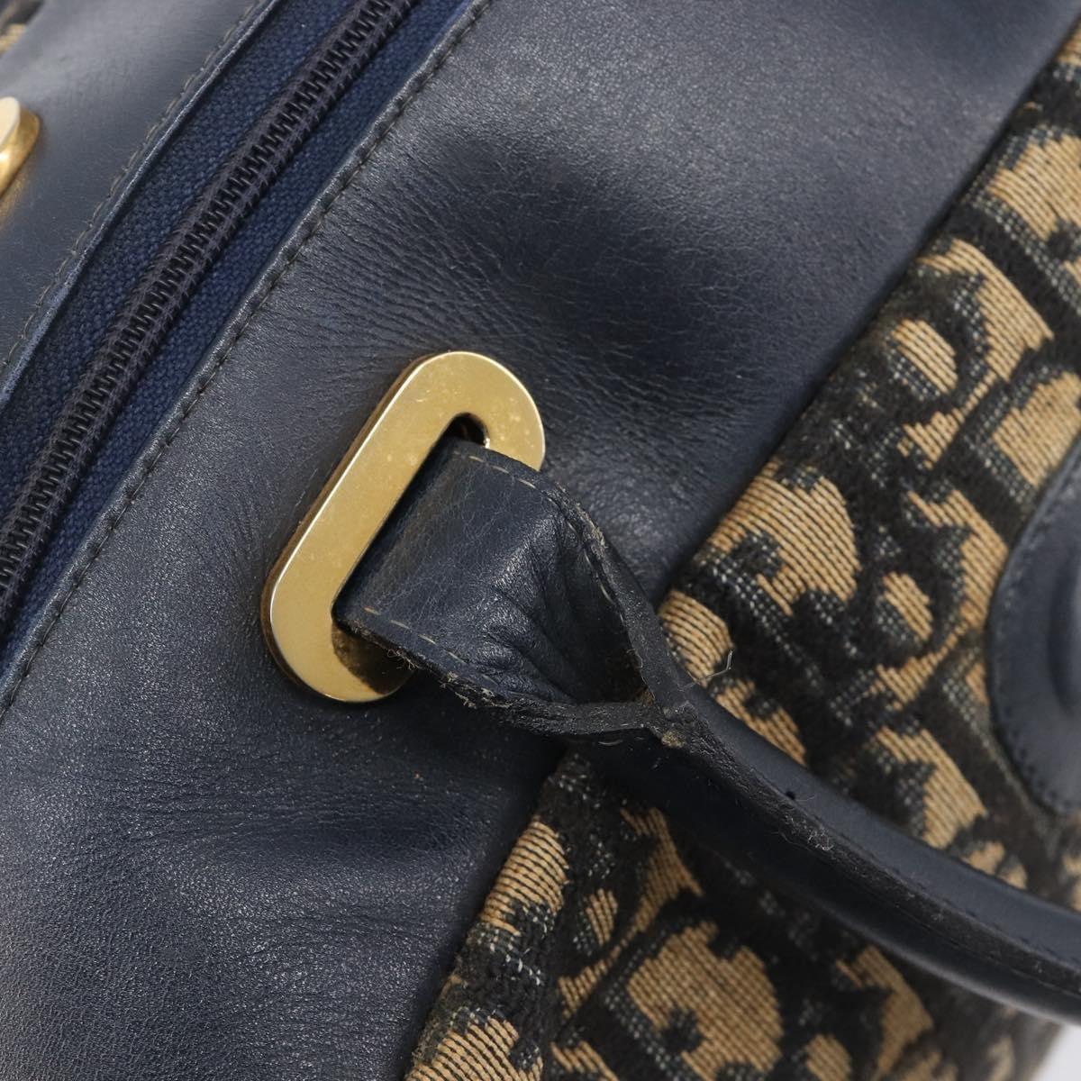 Christian Dior Detective Handle Leather Navy Canvas Handbag (Pre-Owned)
