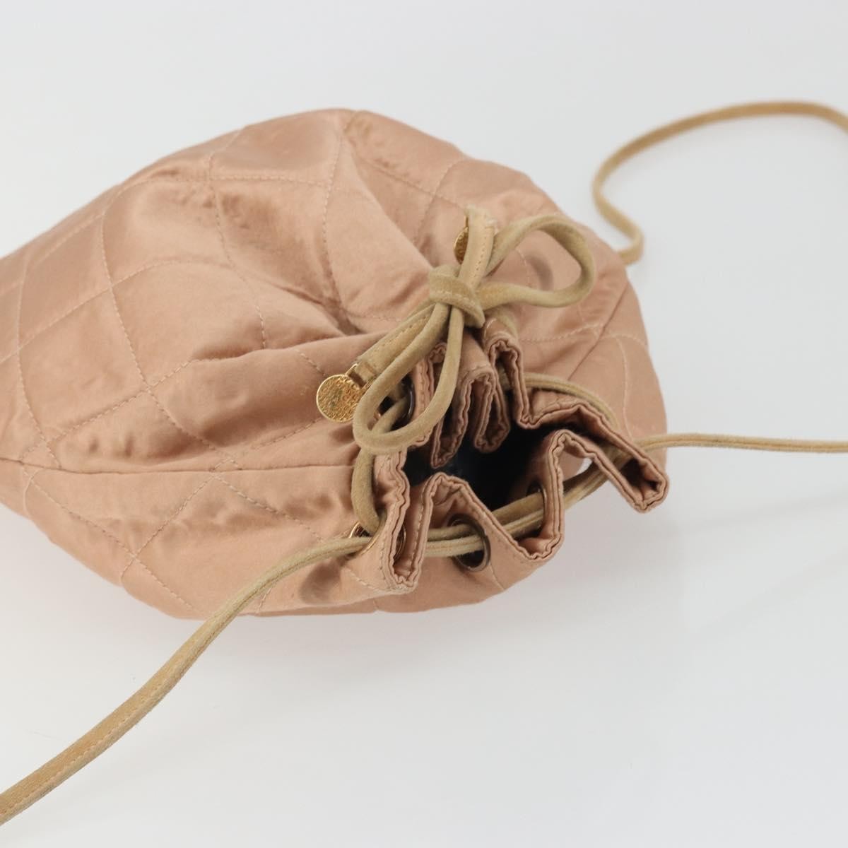 Chanel Vintage Drawstring Quilted Satin With Suede Pink Satin Backpack Bag (Pre-Owned)