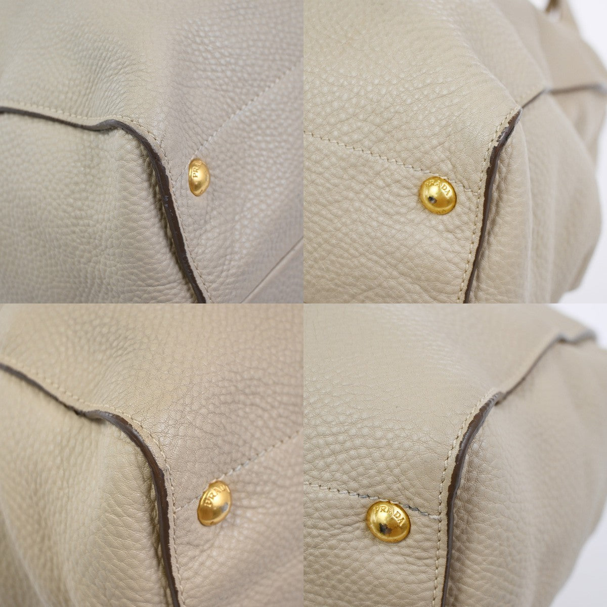 Prada Convertible Open Shopping Tote Vitello Daino Beige Leather Tote Bag Bag (Pre-Owned)