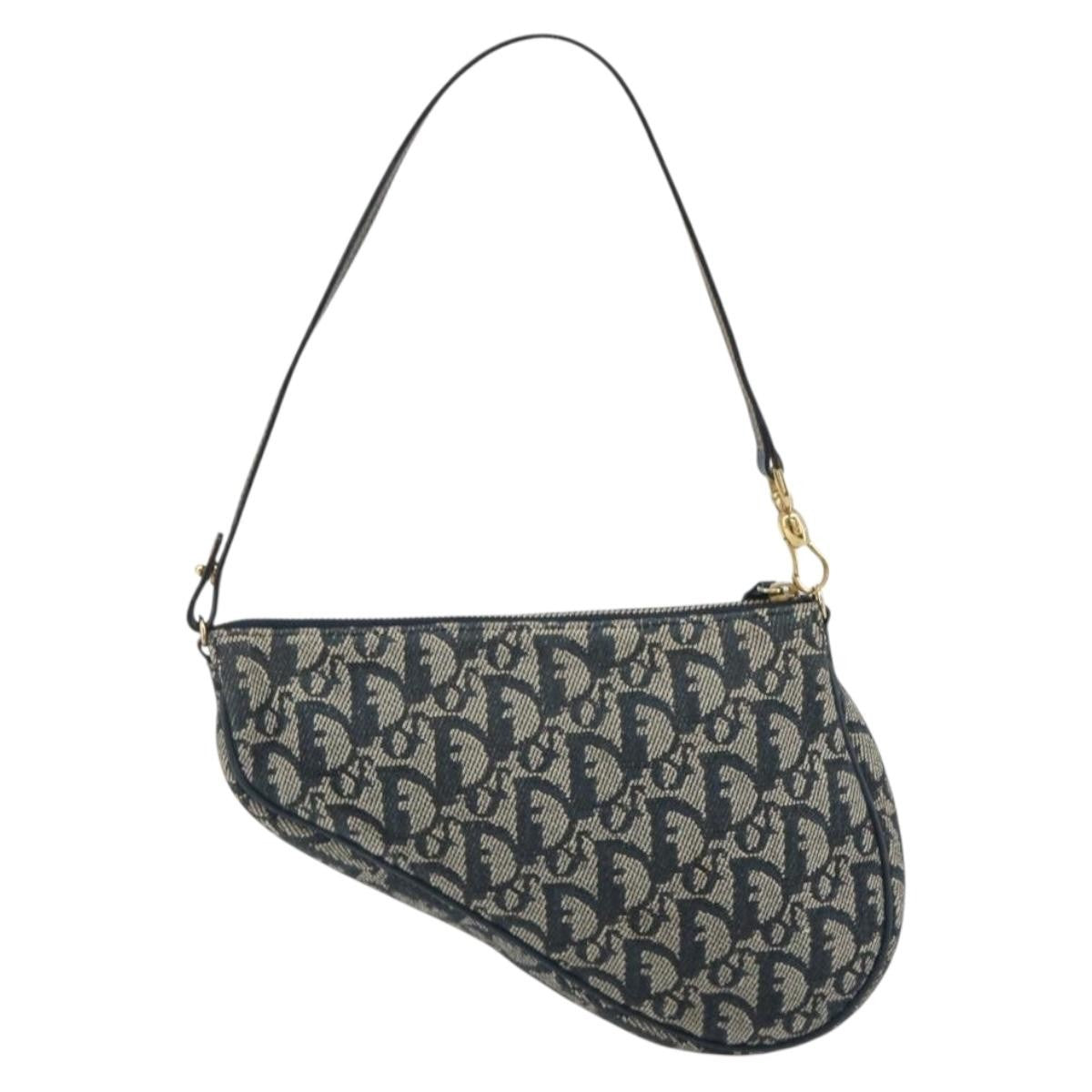 Christian Dior Vintage Saddle Bag Canvas Navy Canvas Clutche & Pouche Bag (Pre-Owned)
