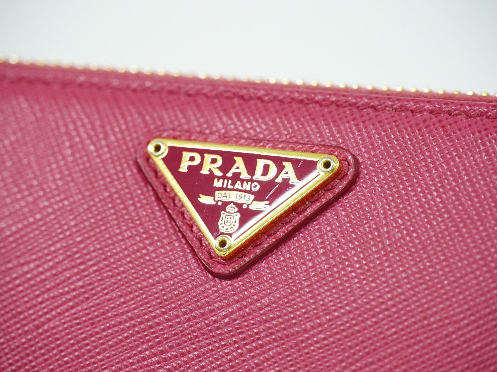 Prada Zip Around Tab Saffiano Leather Pink Leather Wallets Accessory (Pre-Owned)