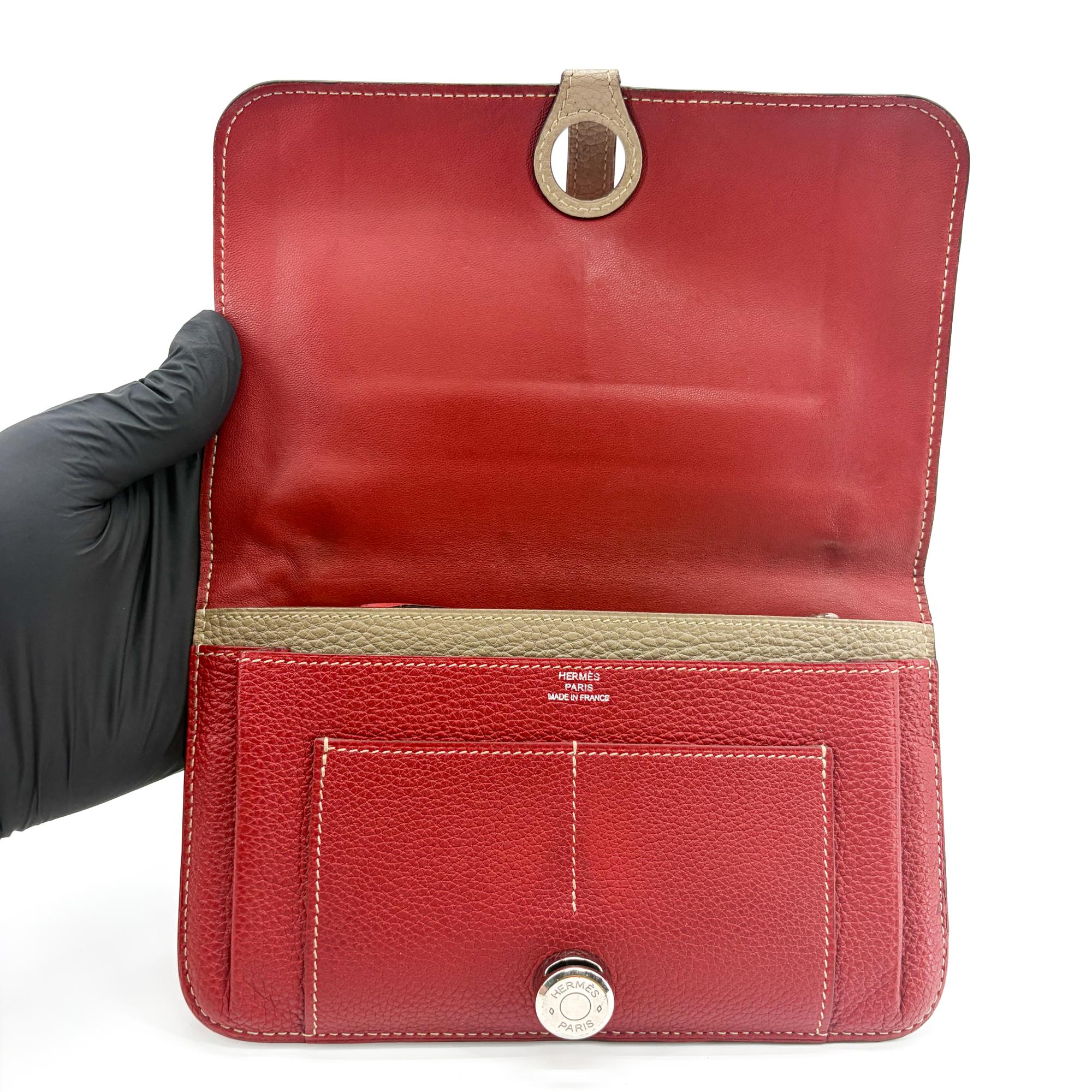 Hermes Bicolor Dogon Duo Combined Leather Red Leather Wallets Accessory (Pre-Owned)