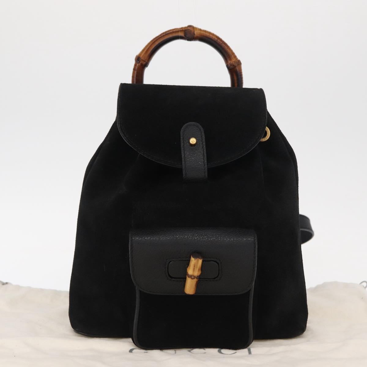 Gucci Vintage Bamboo Suede Black Suede Backpack Bag (Pre-Owned)