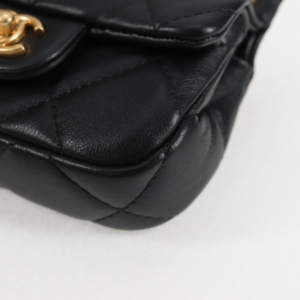 Chanel Lady Handle Flap Card Holder On Chain Quilted Calfskin Black Leather Bag (Pre-Owned)