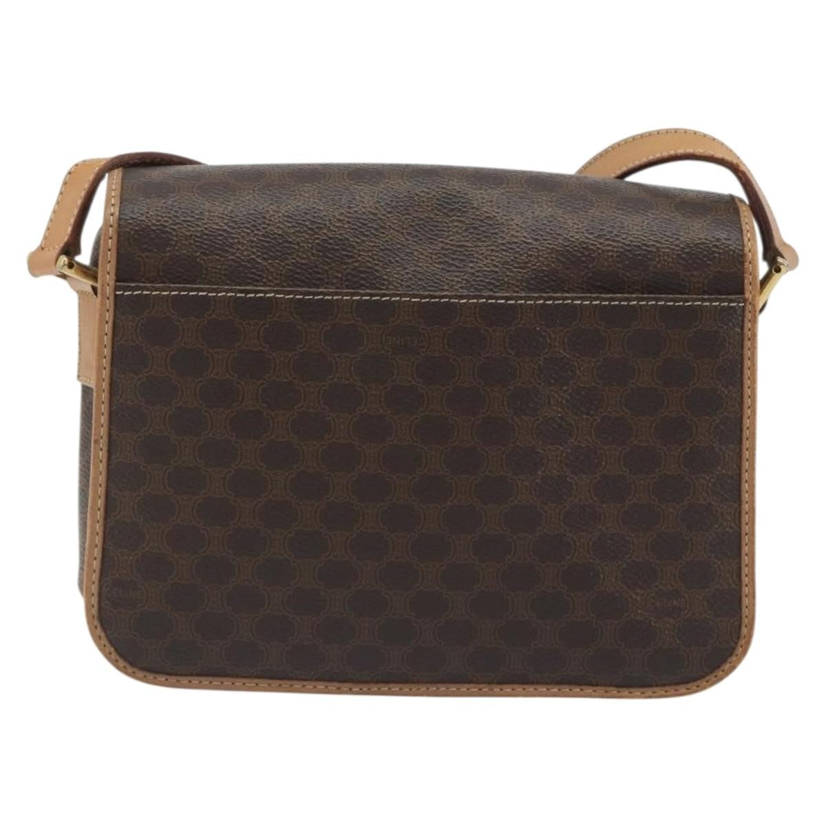 Celine Vintage Macadam Circle Logo Canvas And Leather Brown Canvas Shoulder Bag Bag (Pre-Owned)