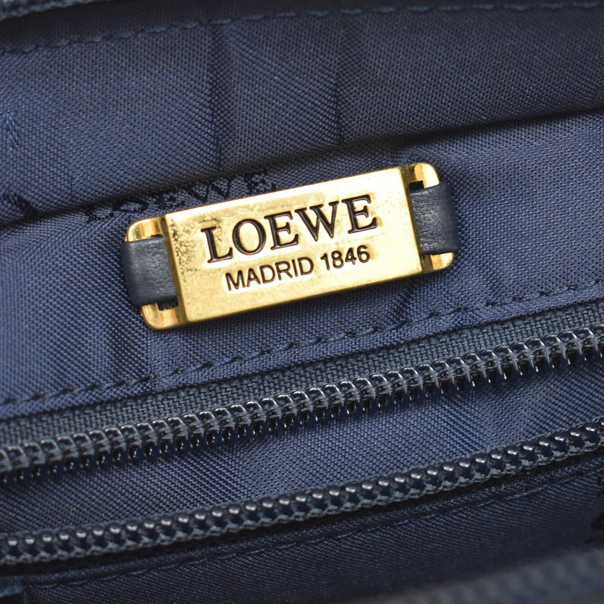 Loewe Vintage Anagram Zip Leather Navy Leather Crossbody Bag Bag (Pre-Owned)