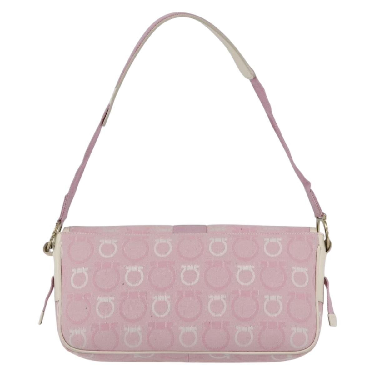 Salvatore Ferragamo Gancini Canvas Pink Canvas Shoulder Bag Bag (Pre-Owned)