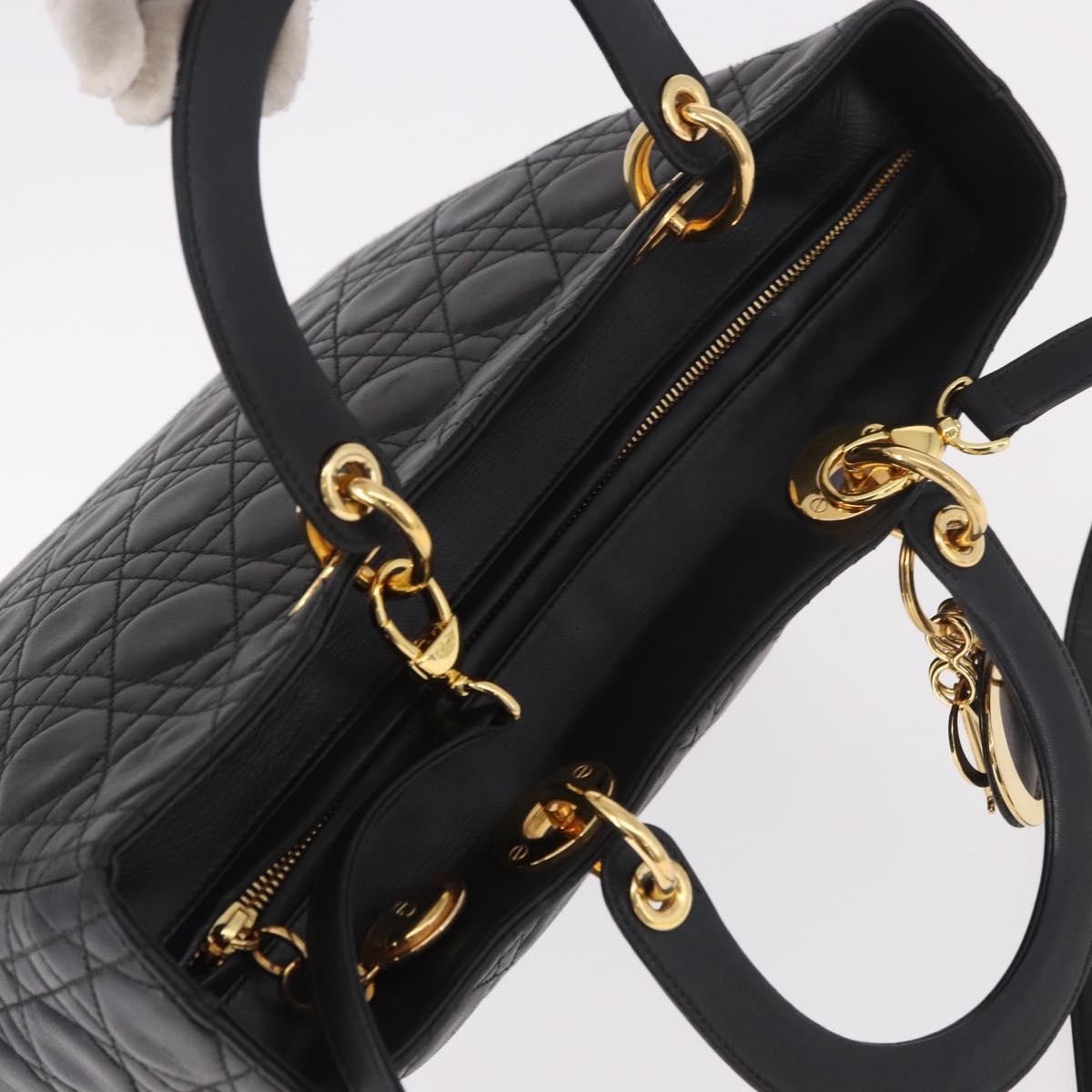 Christian Dior Vintage Lady Dior Leather Black Leather Handbag (Pre-Owned)