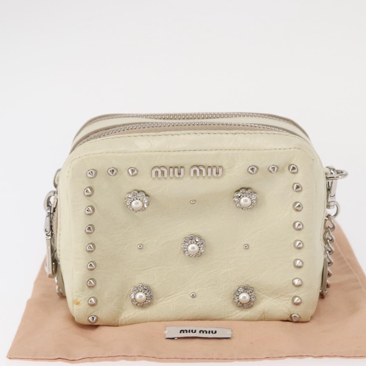 Miu Miu Chain Leather Ecru Leather Shoulder Bag Bag (Pre-Owned)