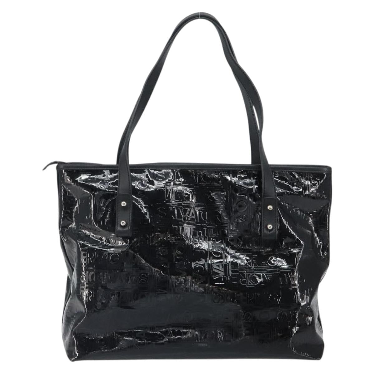 Salvatore Ferragamo Gancini Tote Patent Leather Black Patent_Leather Tote Bag Bag (Pre-Owned)