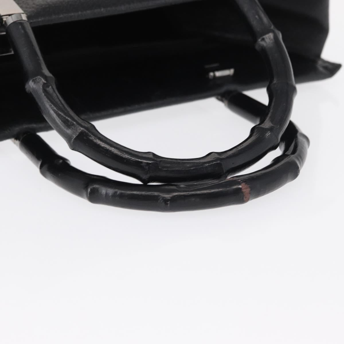Gucci Vintage Bamboo Handle Leather Black Leather Handbag (Pre-Owned)