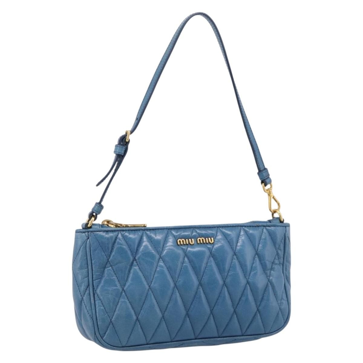 Miu Miu Shoulder Matelasse Leather Blue Leather Shoulder Bag Bag (Pre-Owned)
