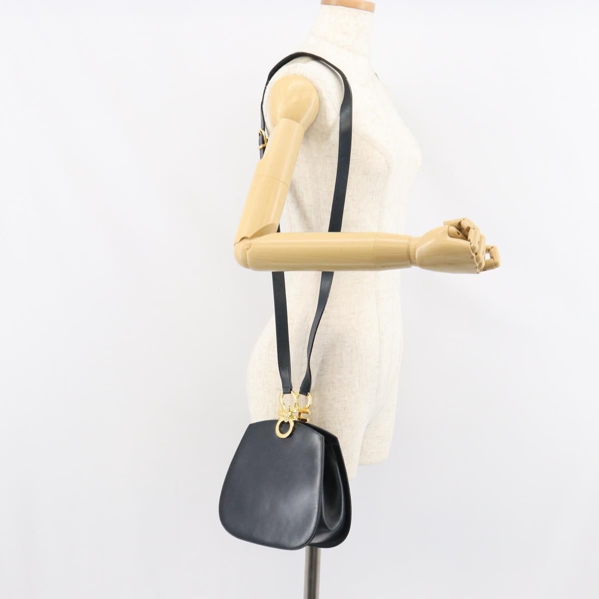 Salvatore Ferragamo Gancini Leather Navy Leather Shoulder Bag Bag (Pre-Owned)