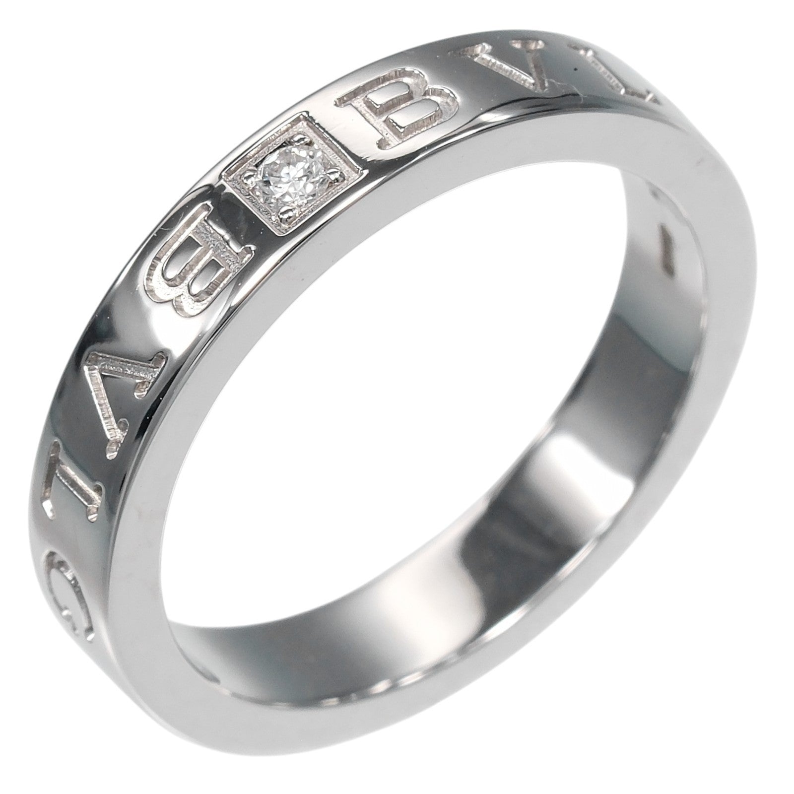 Bvlgari B.Zero1 Essential Logo Band 18K White Gold And Diamond Silver White_Gold Ring Jewelry (Pre-Owned)