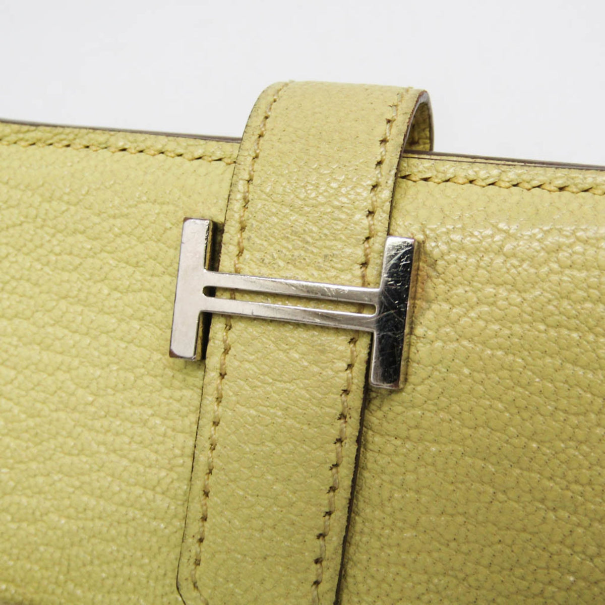 Hermes Bearn Chevre Mysore Yellow Leather Wallets Accessory (Pre-Owned)