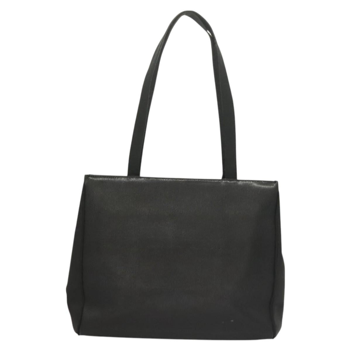 Salvatore Ferragamo Vintage Vara Bow Tote Lizard Embossed Leather Black Leather Tote Bag Bag (Pre-Owned)