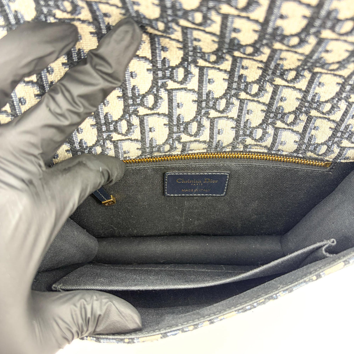 Christian Dior 30 Montaigne Flap Oblique Canvas Navy Canvas Handbag (Pre-Owned)