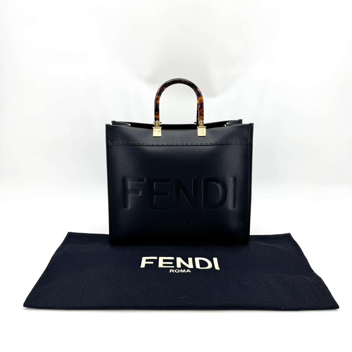 Fendi Sunshine Shopper Leather Black Leather Tote Bag Bag (Pre-Owned)