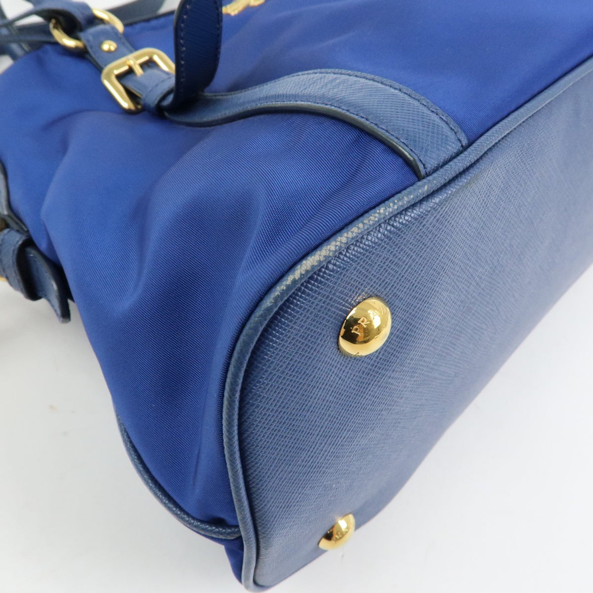 Prada Convertible Dome Satchel Tessuto With Saffiano Leather Blue Nylon Handbag (Pre-Owned)
