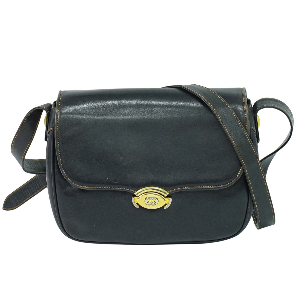 Gucci Vintage Leather Navy Leather Shoulder Bag Bag (Pre-Owned)