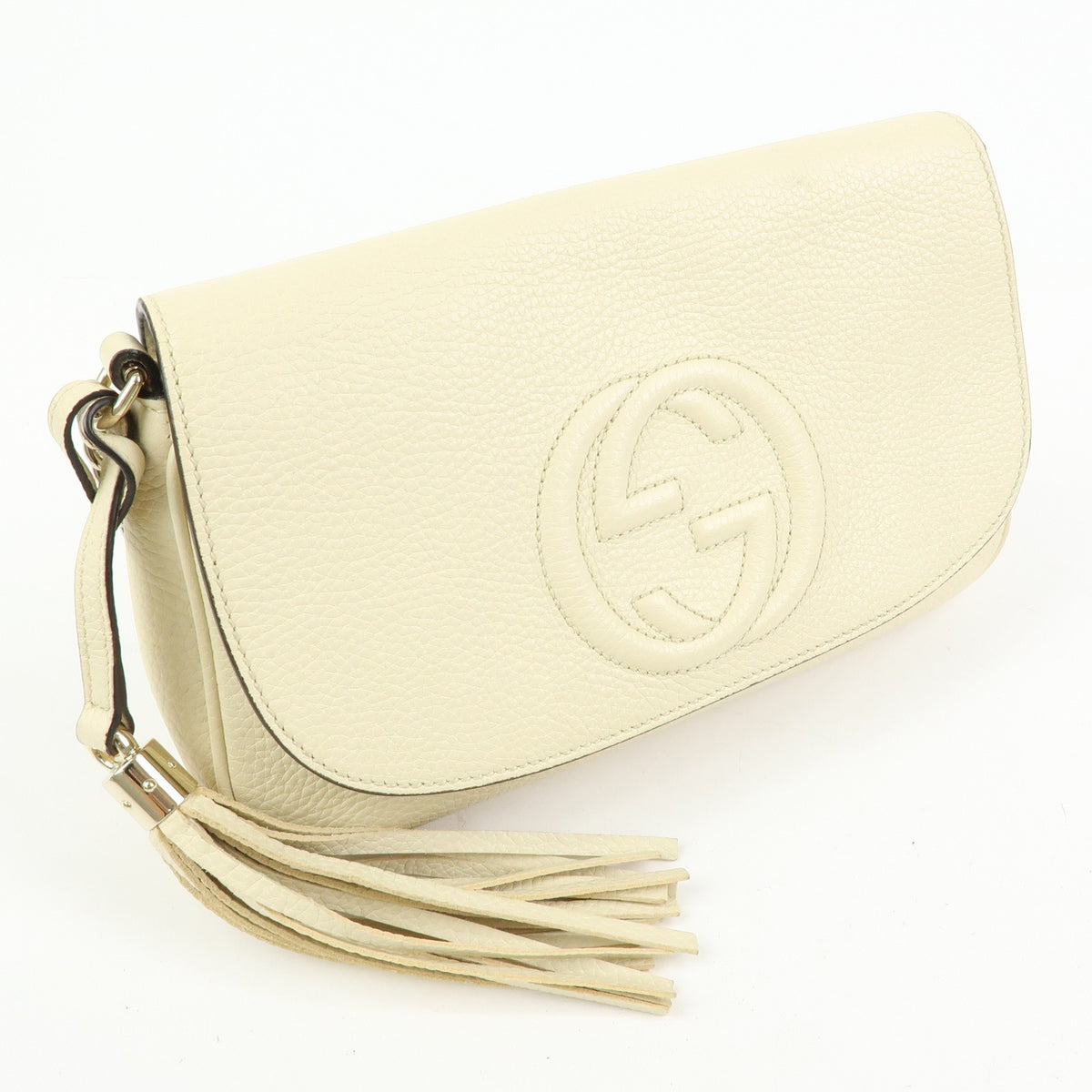 Gucci Soho Chain Leather White Leather Crossbody Bag Bag (Pre-Owned)
