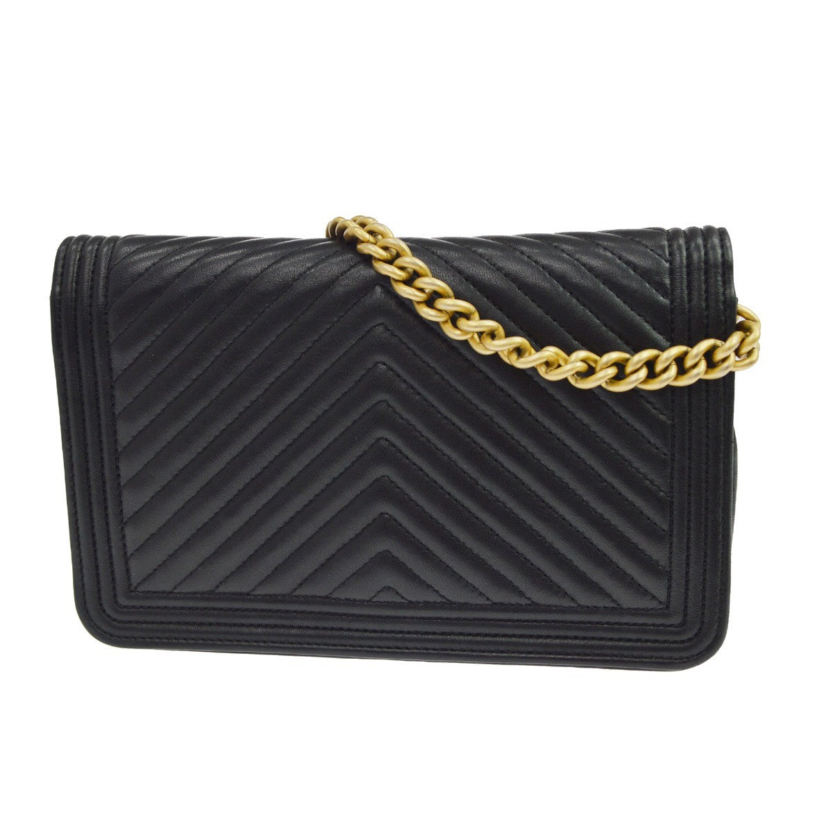 Chanel Boy Wallet On Chain Chevron Lambskin Black Leather Shoulder Bag Bag (Pre-Owned)