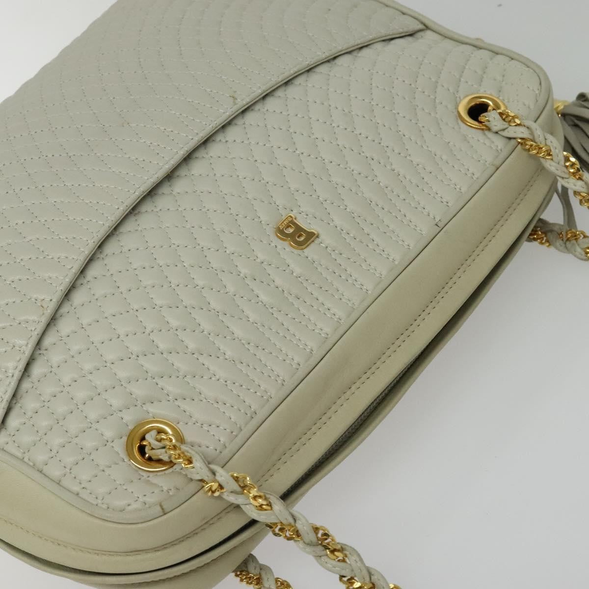 Bally Vintage Chain Quilted Leather Ecru Leather Shoulder Bag Bag (Pre-Owned)
